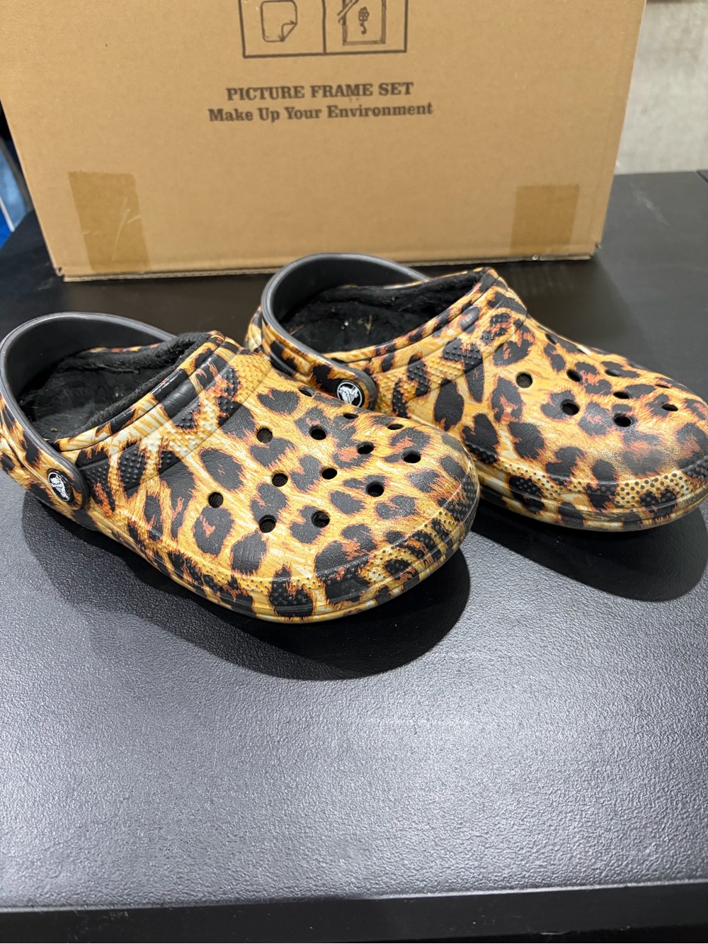 CROCS Kids Leopard Print Clogs in Brown and Black